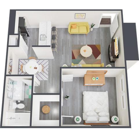 Floor plan for 1 bed, 1 bath, 558 sqft